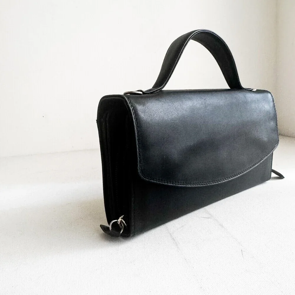 Vintage Derek Alexander Black Leather Wallet on a Strap Crossbody Bag